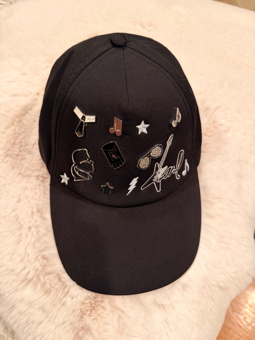 Karl Lagerfeld Black Cotton Baseball Cap with Silver Buckle